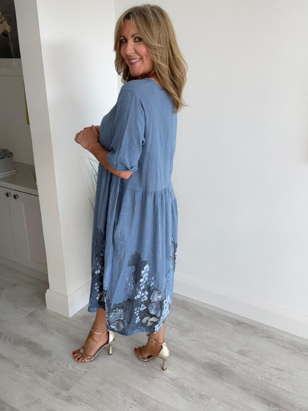 Floral Hem Crinkle Cotton Midi Dress  Free Size (UK 820)  Lady Style  Fashion
