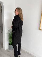 Women’s Suede Coat – Free Size 8-18 | Longline Jacket with Pockets