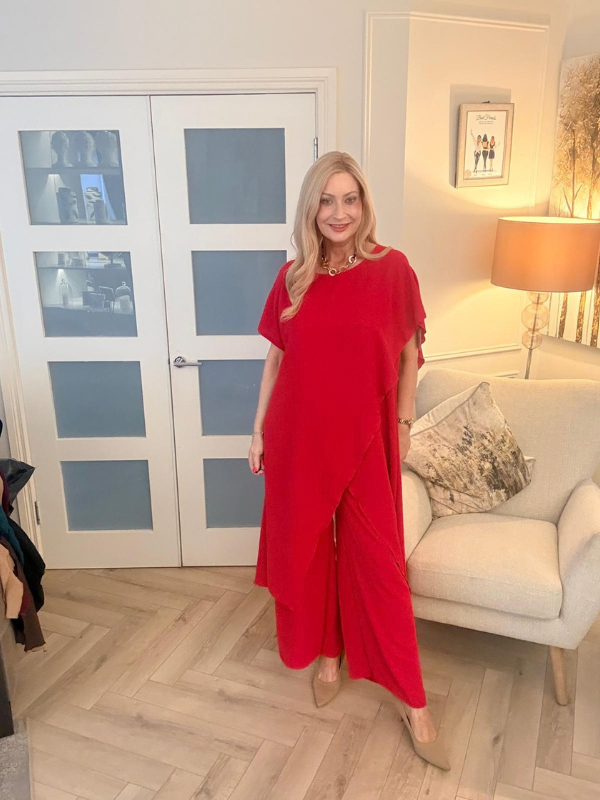 Elegant Draped Co-Ord Set – Loose Fit Top & Wide Leg Trousers
