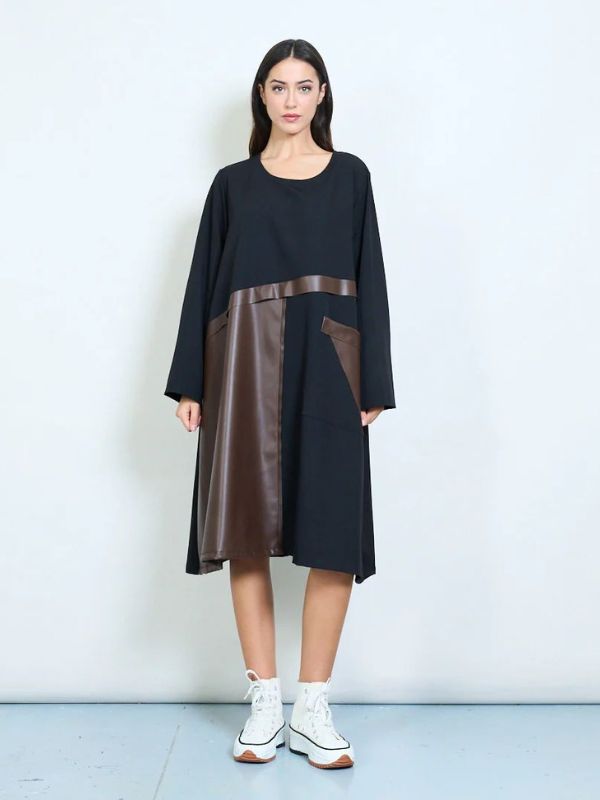 Designer collection 🖤 Asymmetric Faux Leather Panel Dress – One Size ( –  Lady Style Fashion