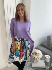 Oversized multicolour Picasso print dress with relaxed loose fit, made from soft breathable fabric. One size fits UK 10–20, inspired by abstract art, perfect for casual wear or travel.