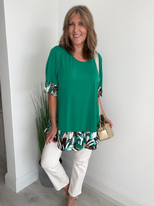 Tropical Hem Detail Tunic Top – Size 10–20