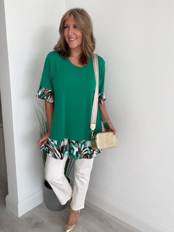 Tropical Hem Detail Tunic Top – Size 10–20