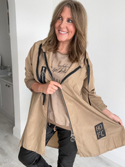 Classic rain mac coat, waterproof with a hood, designed for all-weather wear