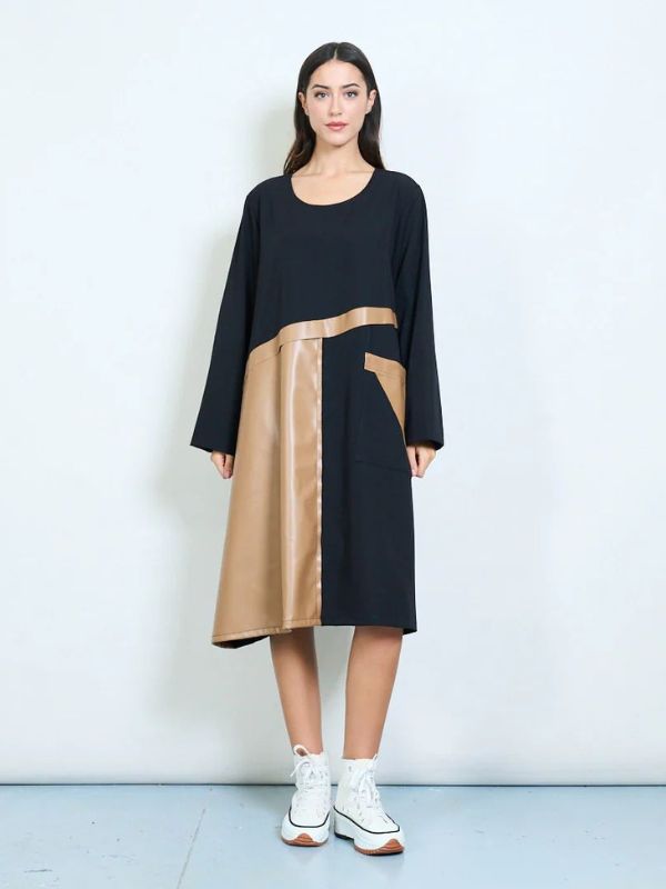 Designer collection Asymmetric Faux Leather Panel Dress One Size (1824) Designer collection Asymmetric Faux Leather Panel Dress One Size (1824)