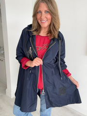 Classic rain mac coat, waterproof with a hood, designed for all-weather wear