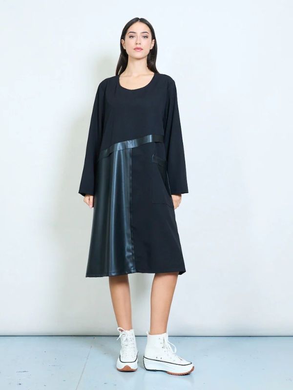 Designer collection Asymmetric Faux Leather Panel Dress One Size (1824) Designer collection Asymmetric Faux Leather Panel Dress One Size (1824)