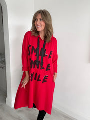 Oversized Hoodie Dress with “Smile” Print – Free Size (10-18)