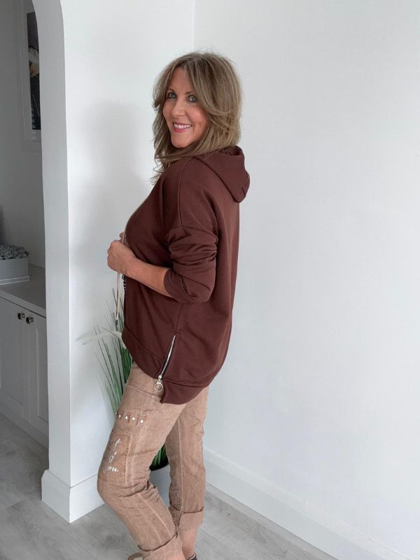 Women’s casual hooded top with drawstring, free size fit (UK 10–18), available in multiple colours, designed for everyday casual wear and layering.