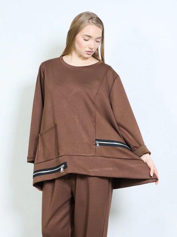 トップス zip asymmetric tops Designer Asymmetric Zip Detail Oversized Top – One Size (14–20