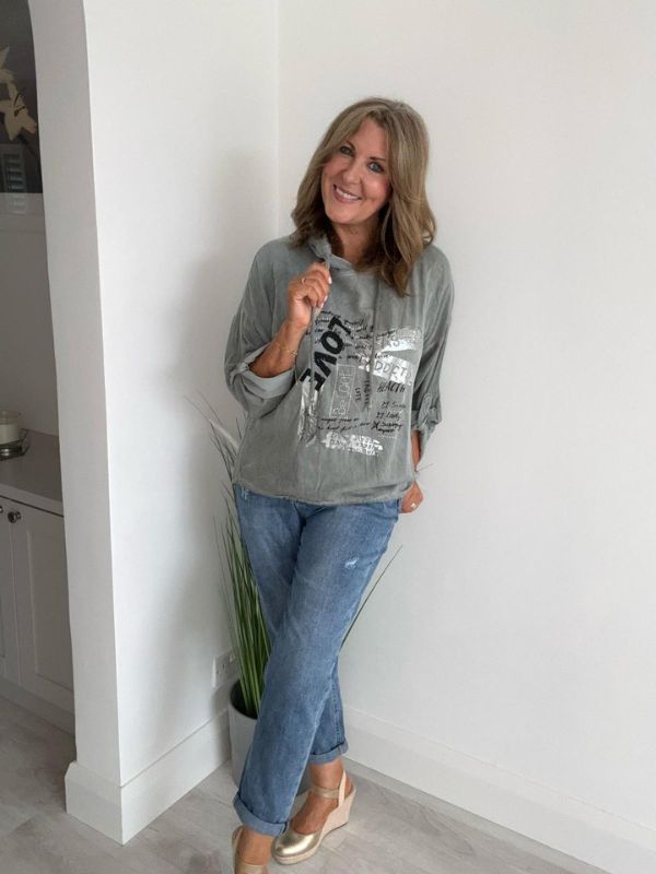 Text Print Hooded Tunic