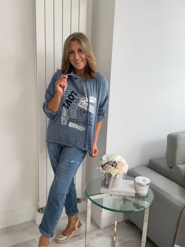 Text Print Hooded Tunic