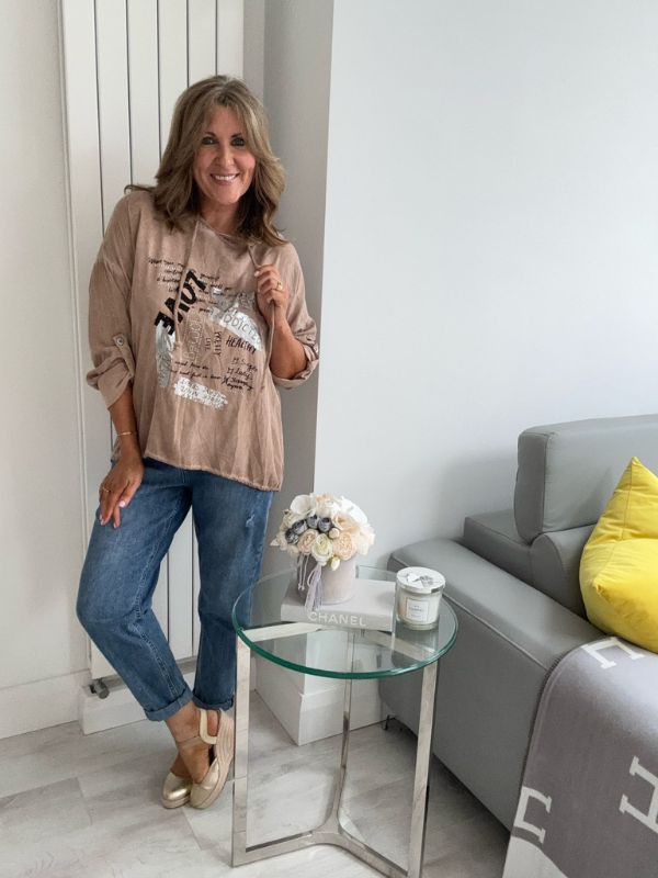 Text Print Hooded Tunic