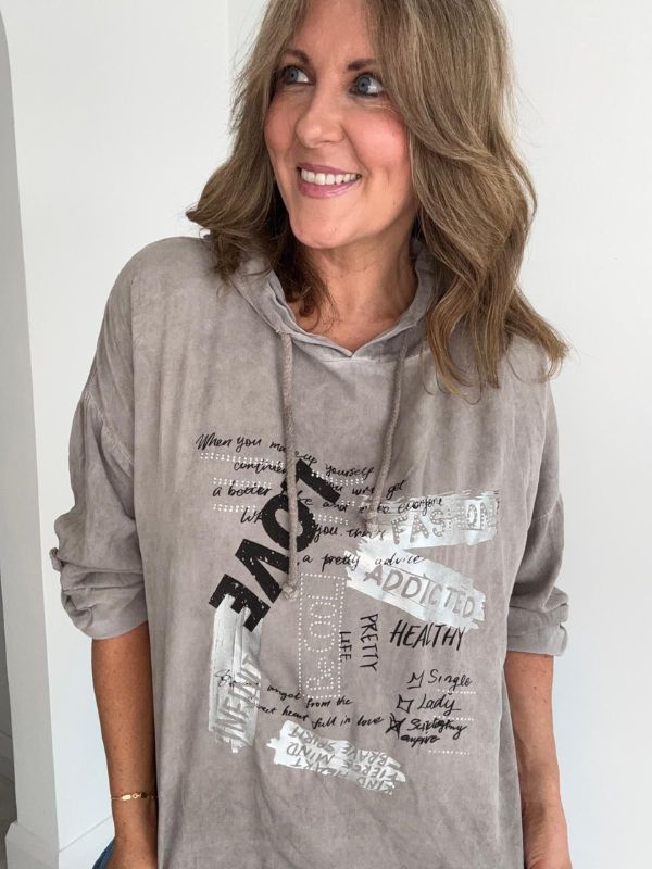 Text Print Hooded Tunic