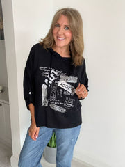 Text Print Hooded Tunic