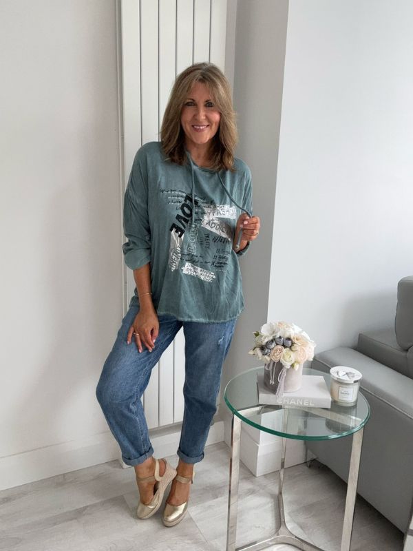 Text Print Hooded Tunic