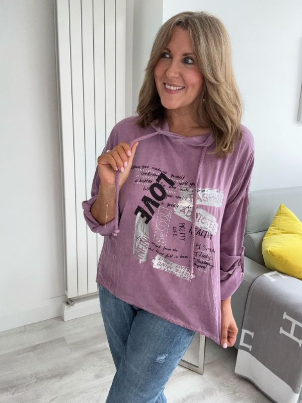 Text Print Hooded Tunic