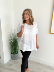 Brushed Cotton Linen Embroidered Top – Relaxed Fit Tee (Free Size 8-18)