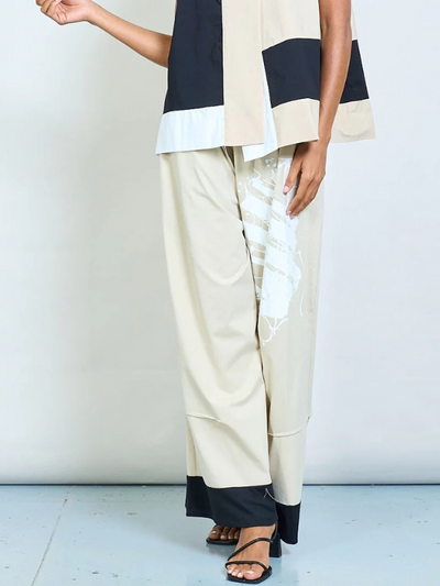 Abstract print wide-leg trousers with contrast hem and elastic waistband – free size fits 8–20, made in Italy