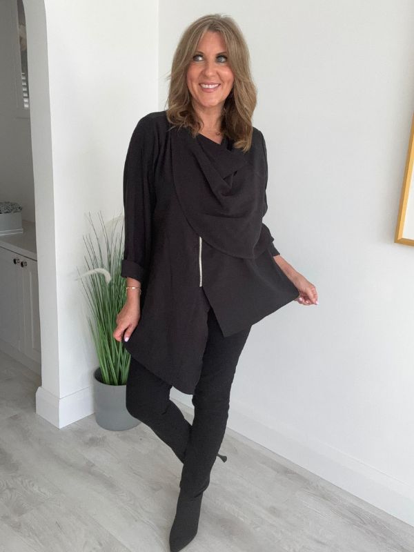 Ladies free-size tunic top with asymmetric hem