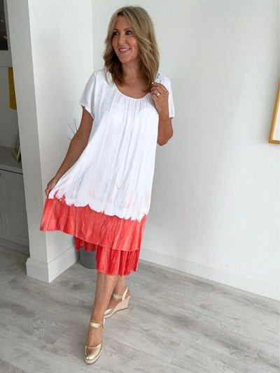 Boho dress with lace back and layered gradient color block skirt – lightweight cotton blend, ideal for summer