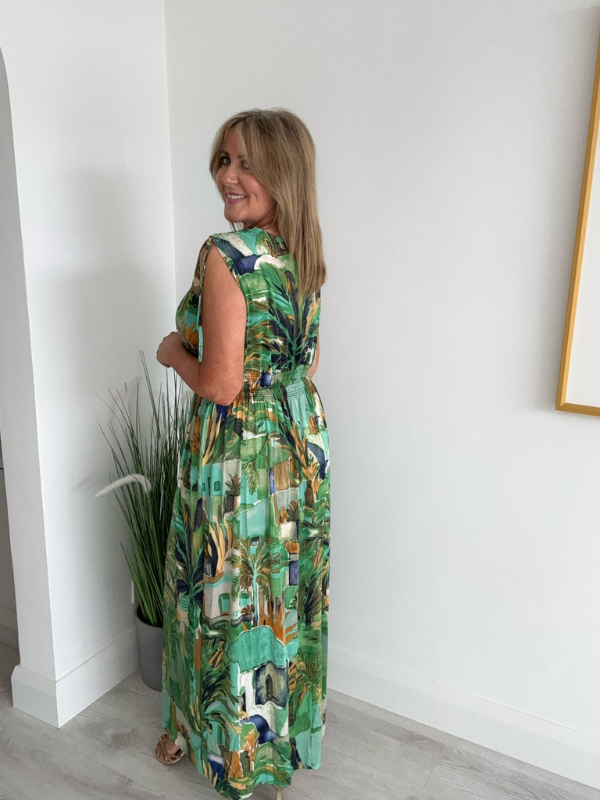 Long tropical print magic dress , one-size fit for spring and summer"