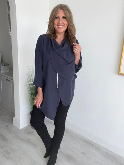 Ladies free-size tunic top with asymmetric hem