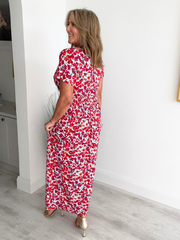 Floral print magic waist dress – flowing fabric, free size fits UK 8–20, perfect for spring and summer.