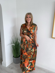 Long tropical print magic dress , one-size fit for spring and summer"